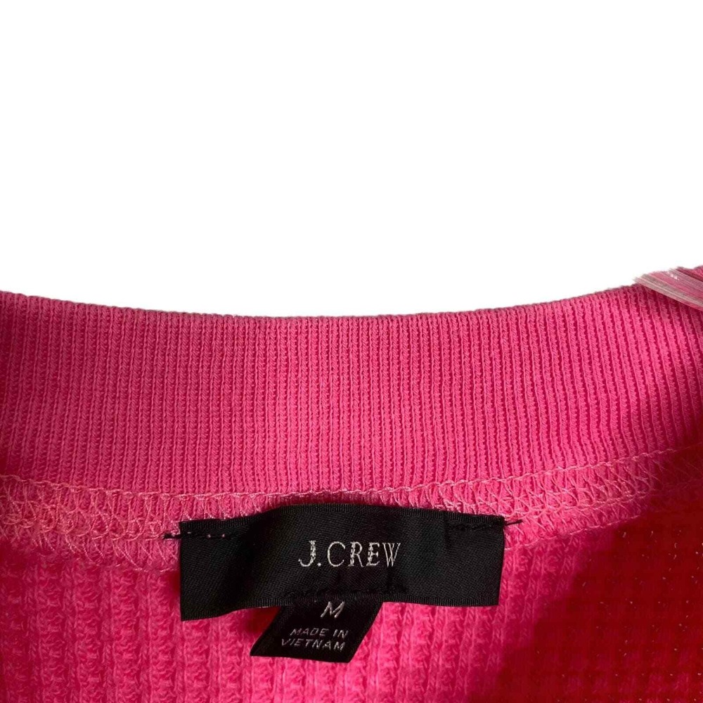 J.Crew Womens M Hot Pink Waffle Knit Cotton Crewneck Sweatshirt Pullover Casual - Picture 7 of 8
